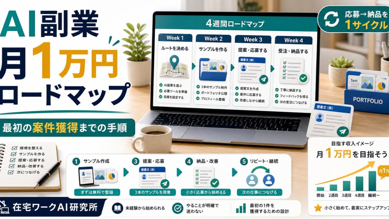 AI副業で月1万円を目指すロードマップのアイキャッチ画像