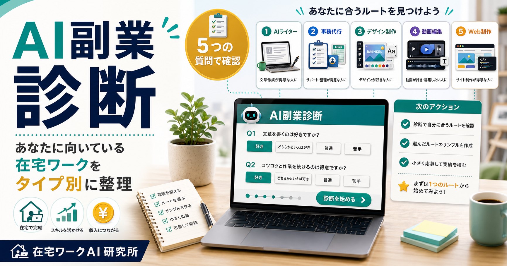 3分でAI副業診断 AI副業診断 在宅ワークAI研究所