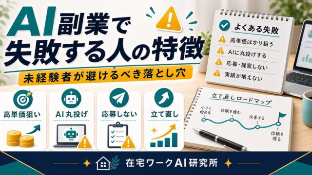 AI副業で失敗する人の特徴を説明する在宅ワークAI研究所のアイキャッチ画像
