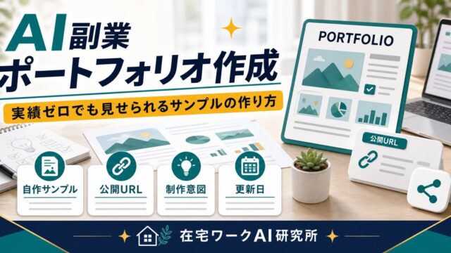 AI副業ポートフォリオ作成を説明する在宅ワークAI研究所のアイキャッチ画像
