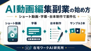 AI動画編集副業の始め方を説明する在宅ワークAI研究所のアイキャッチ画像