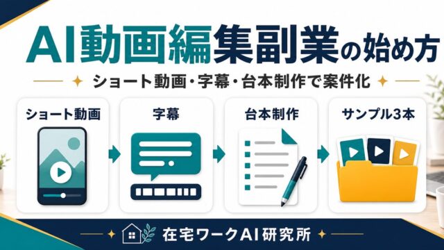 AI動画編集副業の始め方を説明する在宅ワークAI研究所のアイキャッチ画像