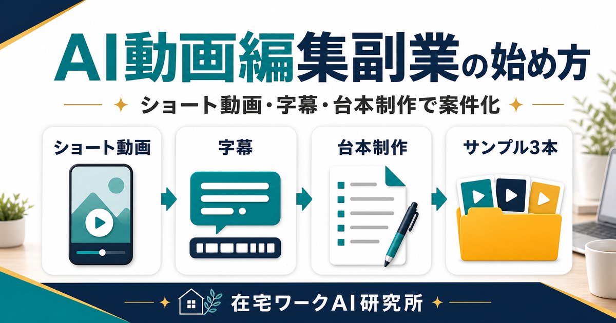 AI動画編集副業の始め方を説明する在宅ワークAI研究所のアイキャッチ画像