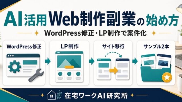 AI活用Web制作副業の始め方を説明する在宅ワークAI研究所のアイキャッチ画像