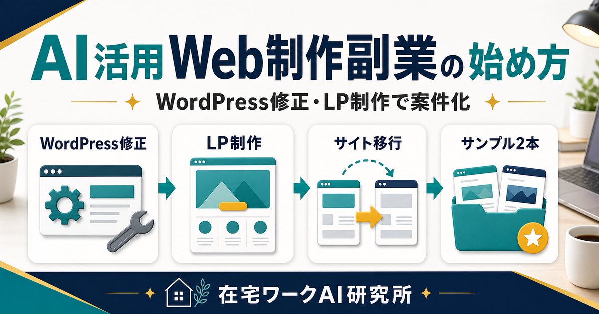 AI活用Web制作副業の始め方を説明する在宅ワークAI研究所のアイキャッチ画像