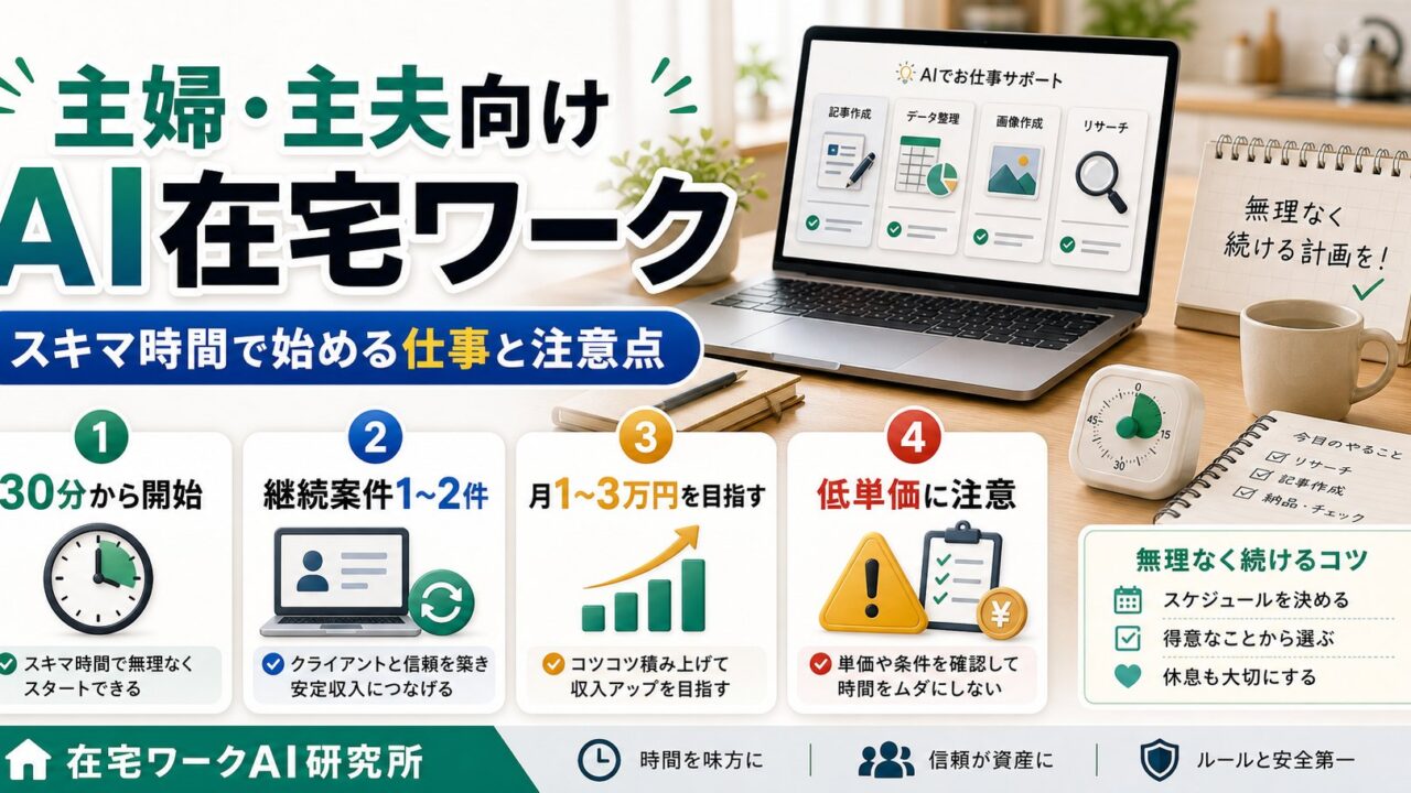 主婦・主夫向けAI在宅ワークを整理した在宅ワークAI研究所のアイキャッチ画像