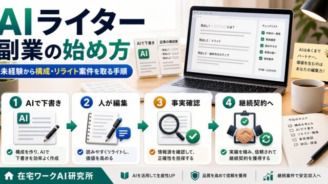 AIライター副業の始め方を整理した在宅ワークAI研究所のアイキャッチ画像