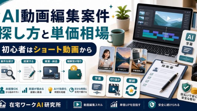 AI動画編集案件の探し方と単価相場を説明するアイキャッチ