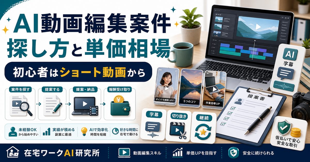 AI動画編集案件の探し方と単価相場を説明するアイキャッチ