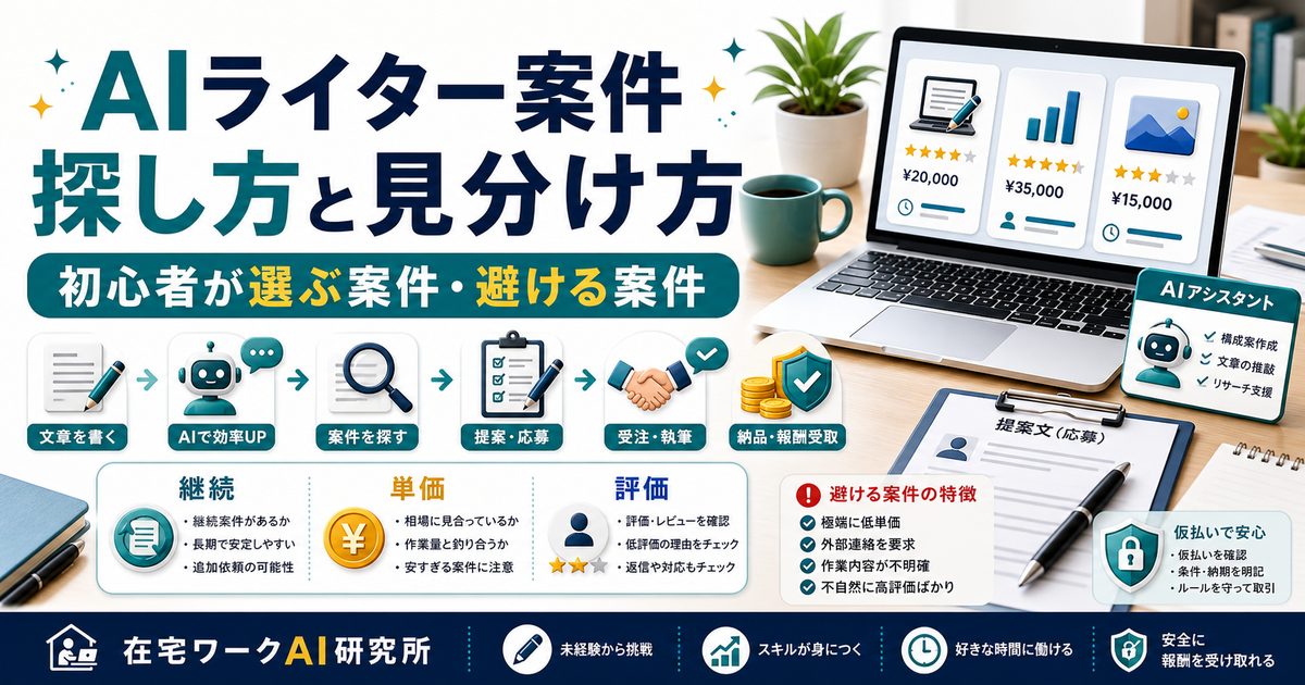 AIライター案件の探し方を説明するアイキャッチ