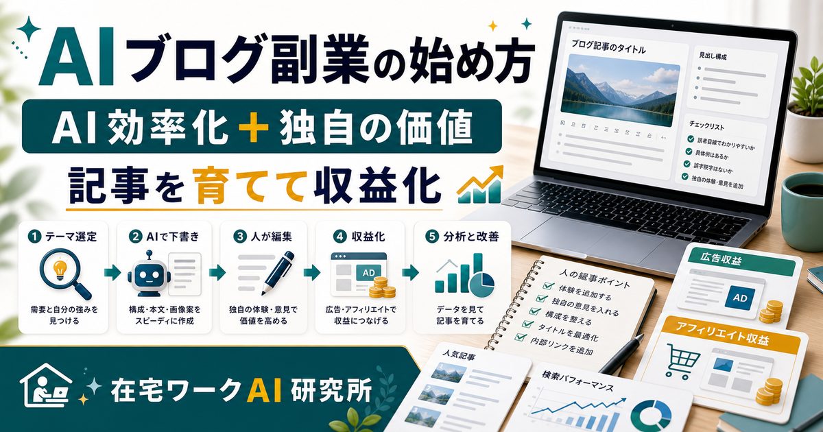 AIブログ副業の始め方を説明するアイキャッチ