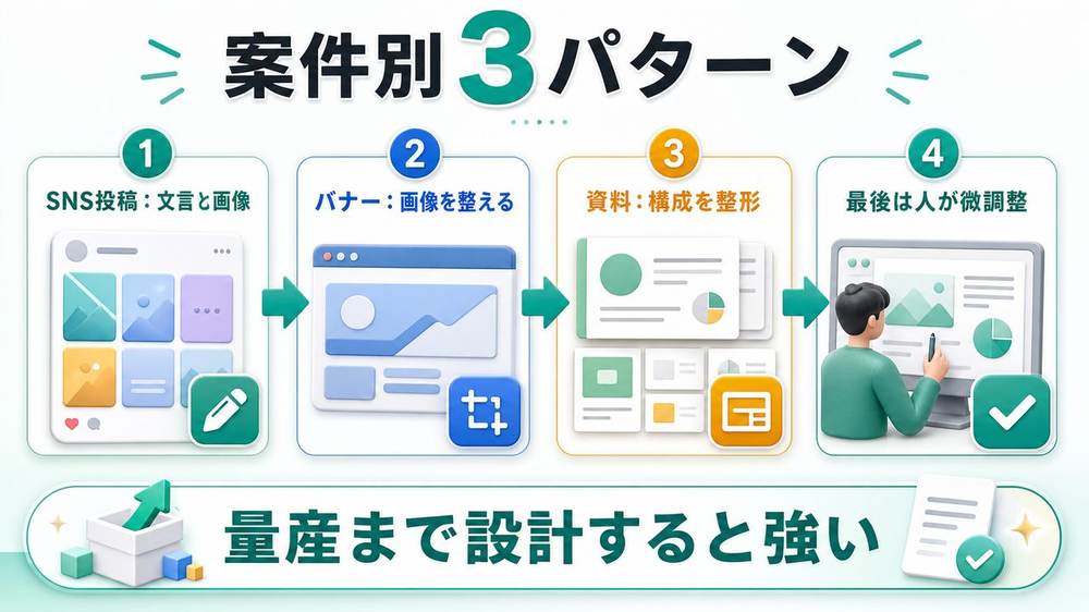 Canva AIの案件別活用パターンを説明する図解