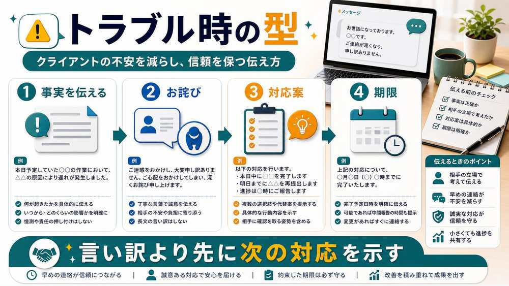 トラブル時のメッセージの型を説明する図解