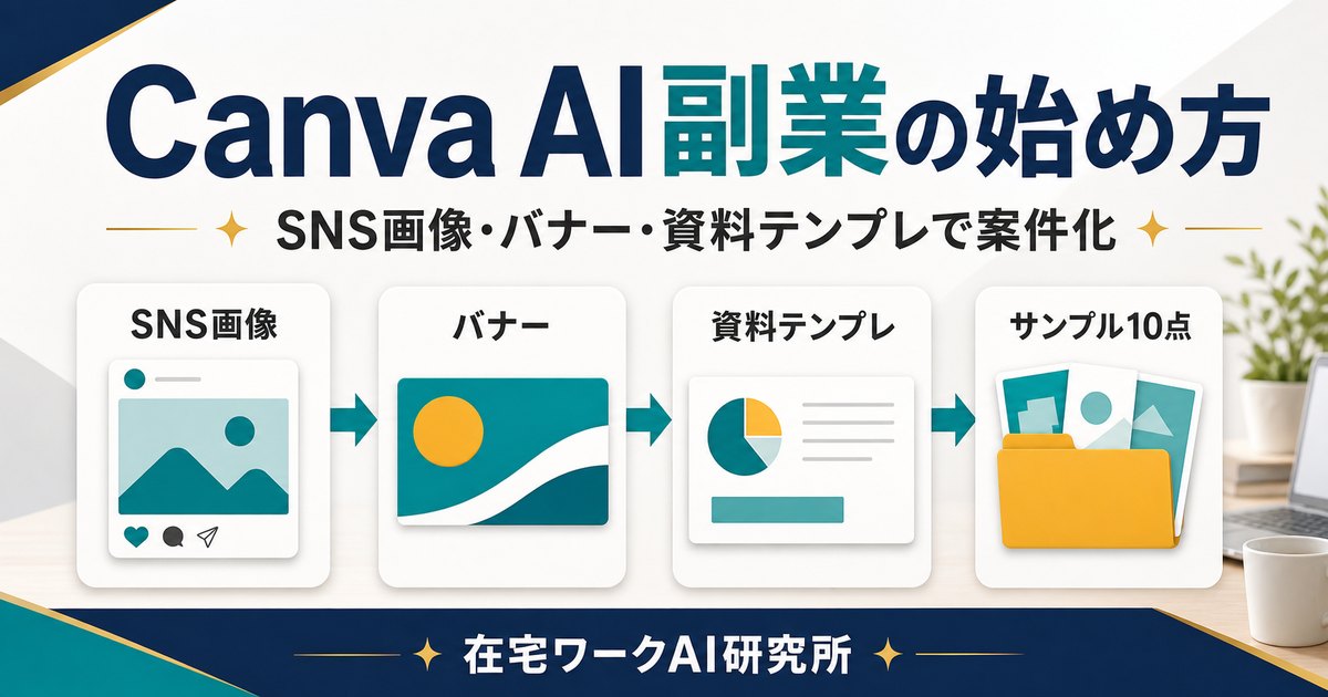 Canva AI副業の始め方を説明する在宅ワークAI研究所のアイキャッチ画像