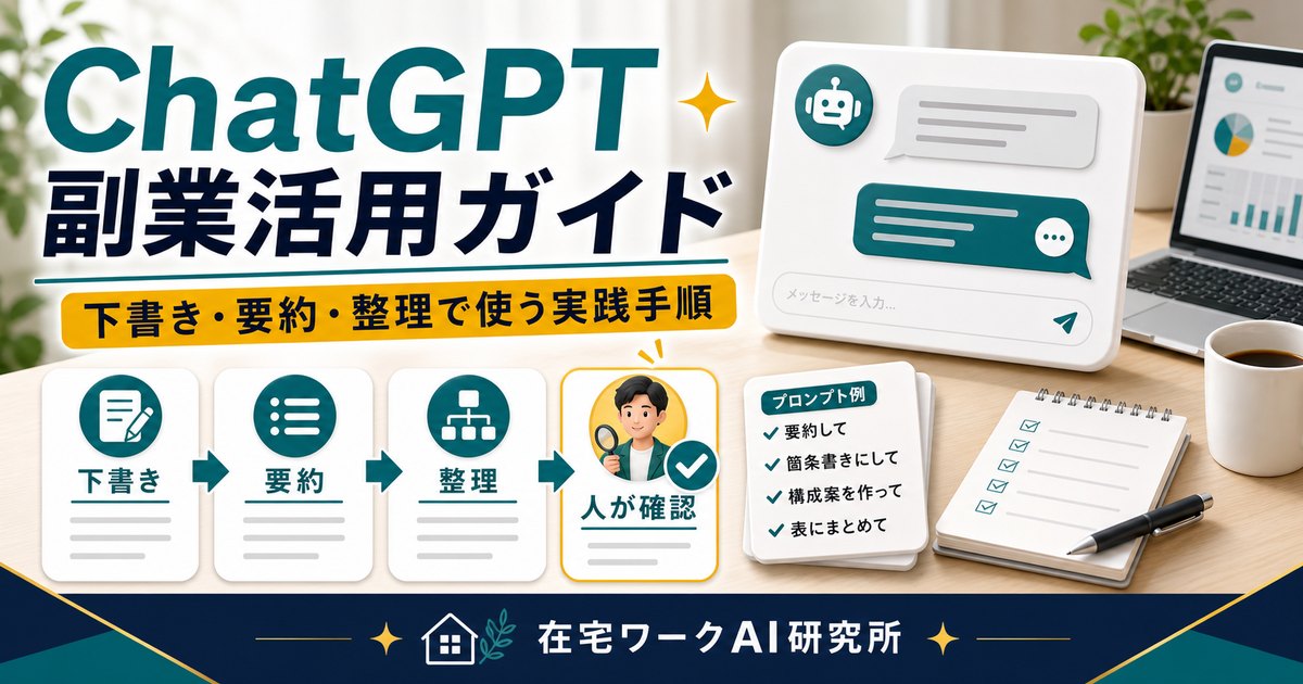 ChatGPT副業活用ガイドを説明する在宅ワークAI研究所のアイキャッチ画像