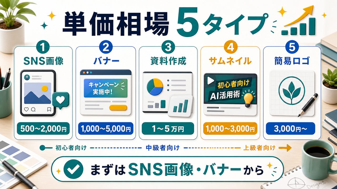 Canva副業の案件タイプ別単価相場を説明する図解