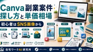 Canva副業案件の探し方と単価相場を説明するアイキャッチ