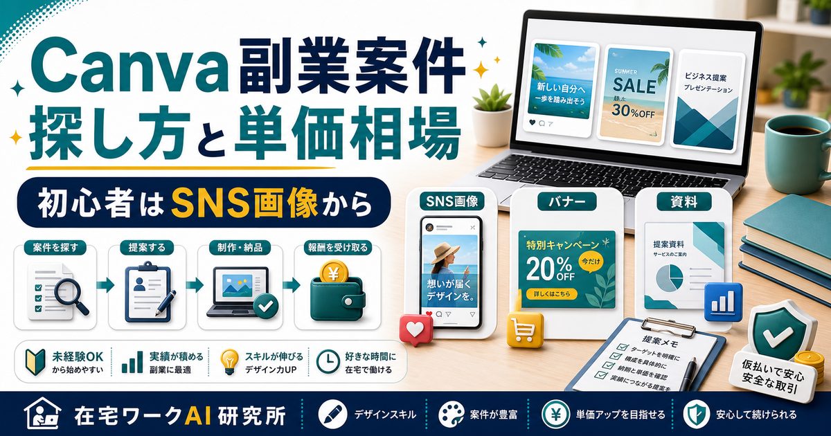 Canva副業案件の探し方と単価相場を説明するアイキャッチ