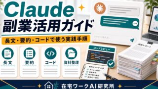 Claude副業活用ガイドを説明する在宅ワークAI研究所のアイキャッチ画像
