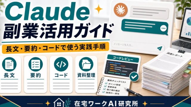 Claude副業活用ガイドを説明する在宅ワークAI研究所のアイキャッチ画像