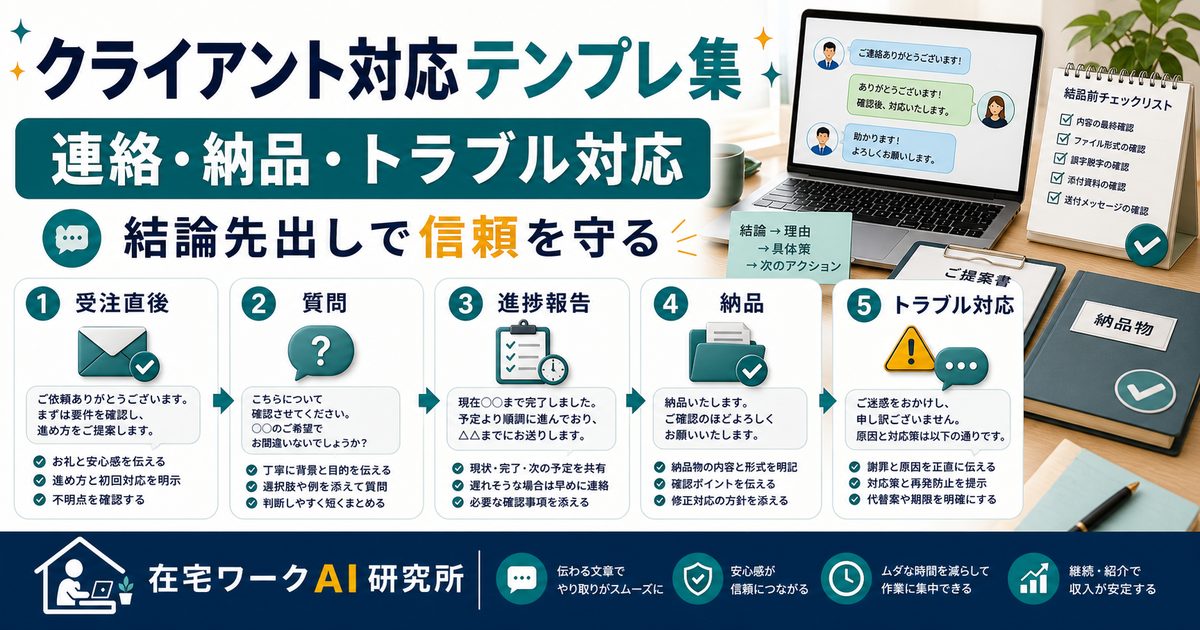 クライアント対応メッセージテンプレ集を説明するアイキャッチ