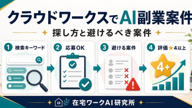 クラウドワークスでAI副業案件を探す方法を説明する在宅ワークAI研究所のアイキャッチ画像