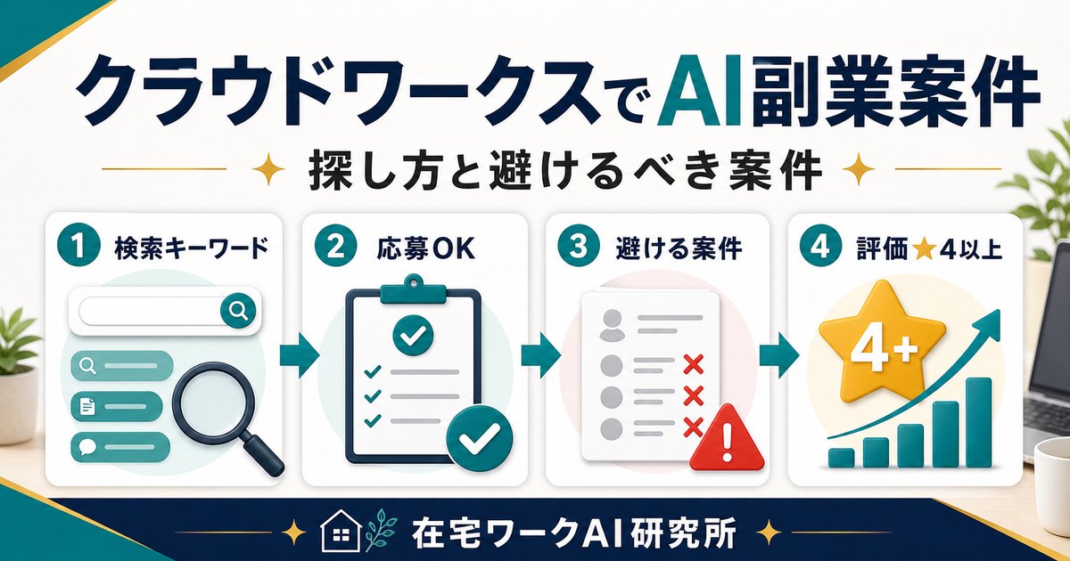 クラウドワークスでAI副業案件を探す方法を説明する在宅ワークAI研究所のアイキャッチ画像