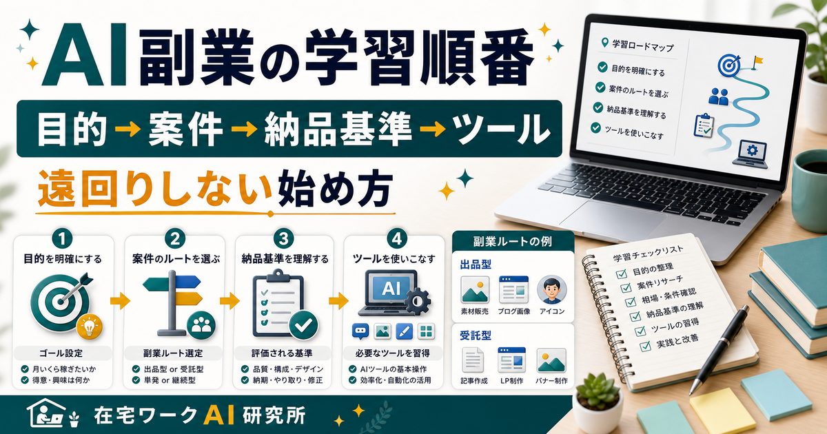 AI副業の学習順番を説明するアイキャッチ