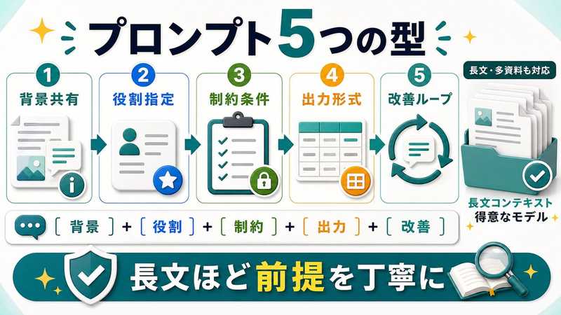 Claudeプロンプトの5つの型を説明する図解
