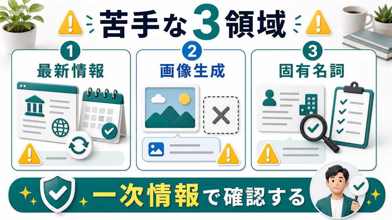 Claudeが苦手な3つの領域を説明する図解