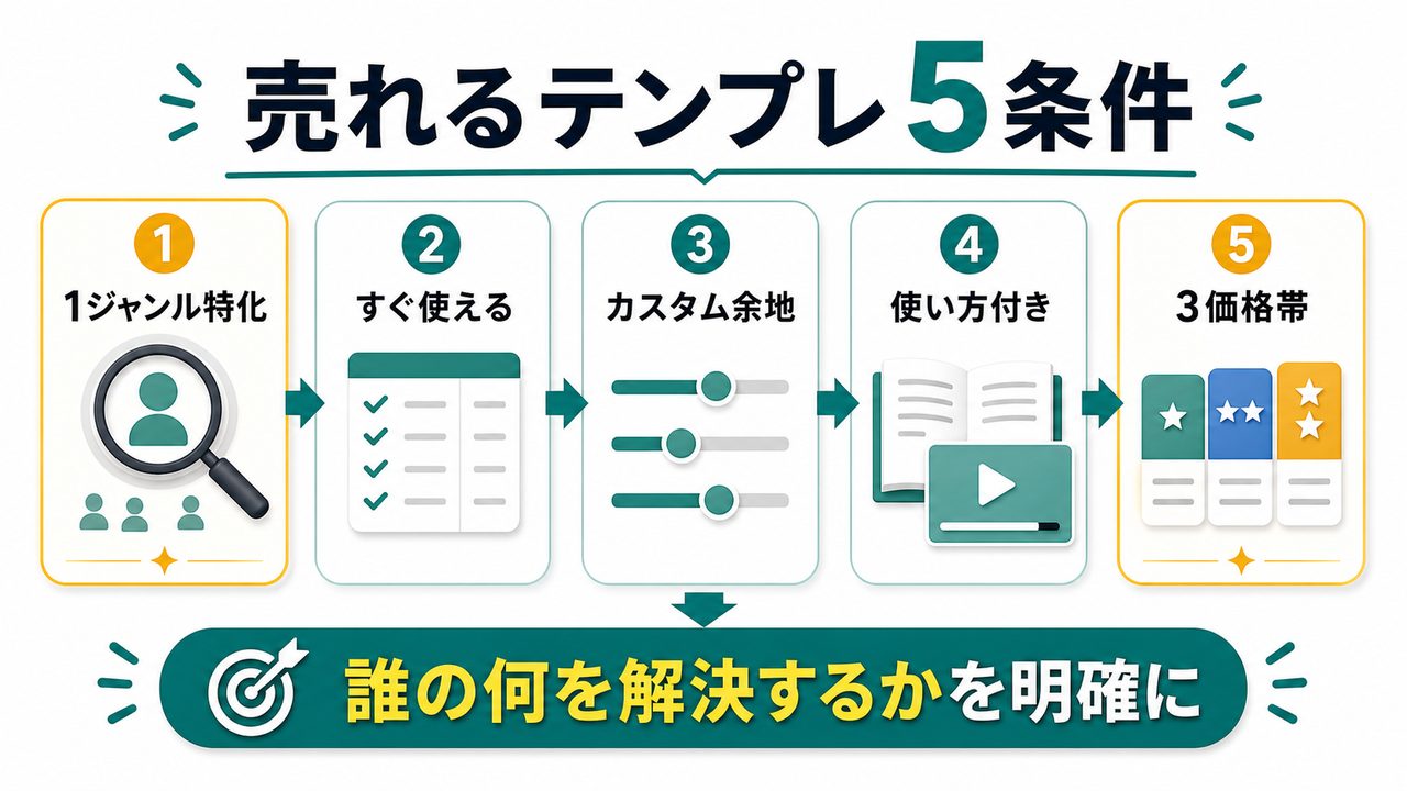 売れるNotionテンプレの5条件を説明する図