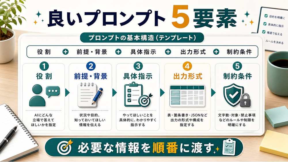 良いプロンプトの5要素を説明する図解