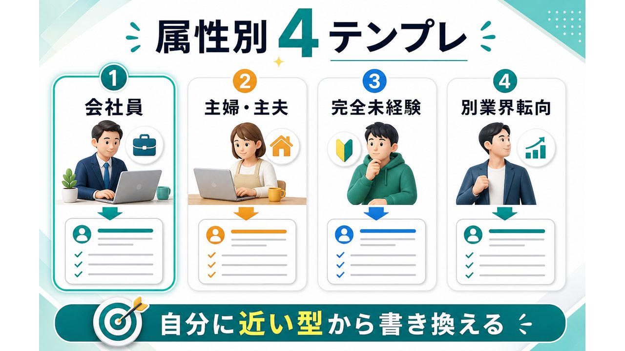 属性別プロフィール文テンプレ4種類を説明する図解