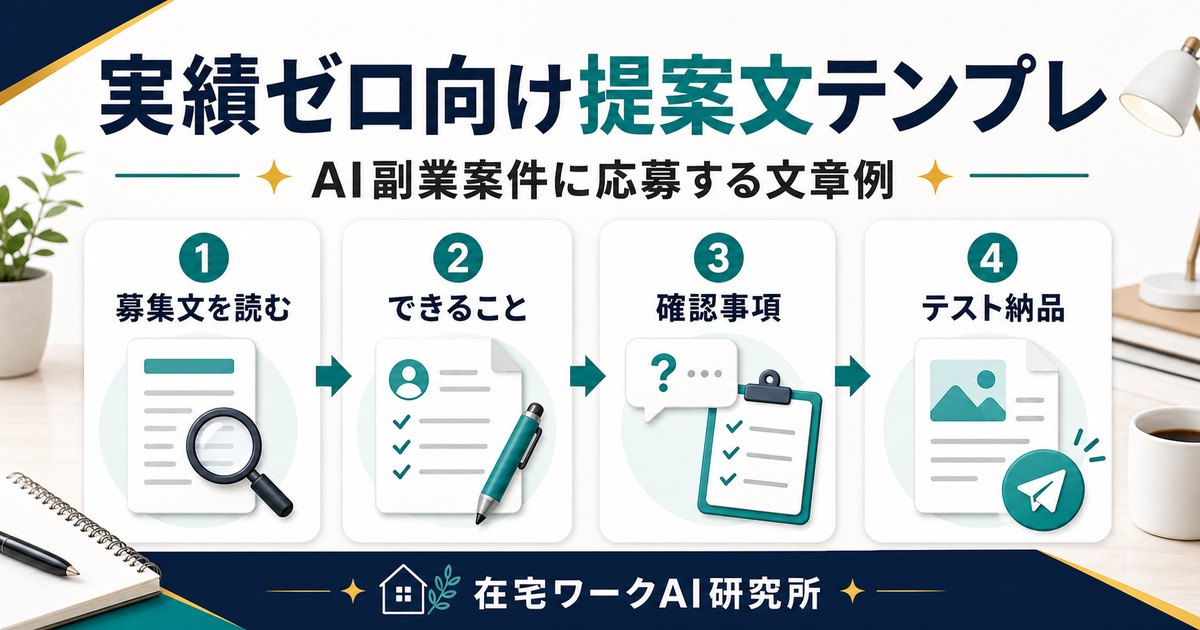 実績ゼロ向け提案文テンプレを説明する在宅ワークAI研究所のアイキャッチ画像