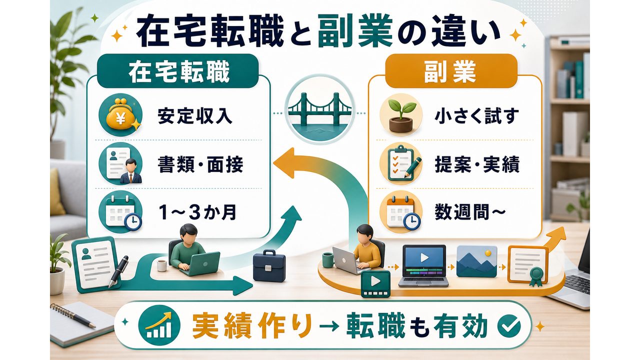 在宅転職と副業の違いを説明する図解