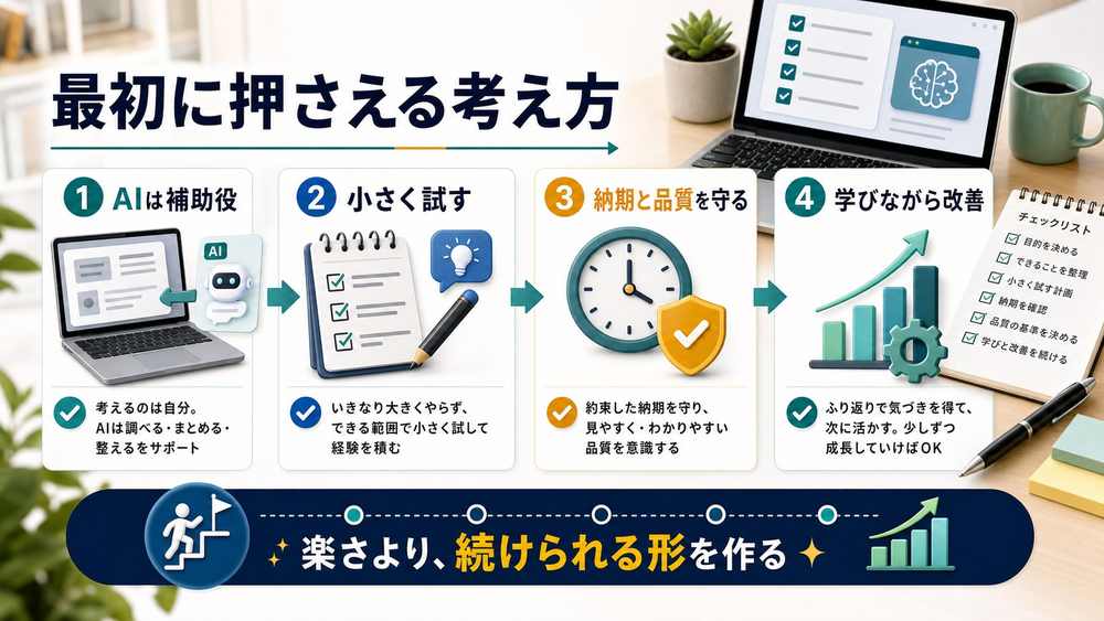 AI副業を始める前に押さえる考え方を整理した図解