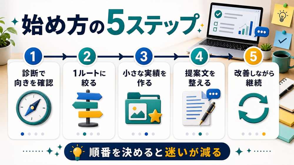 AI副業を未経験から始める5つのステップを整理した図解