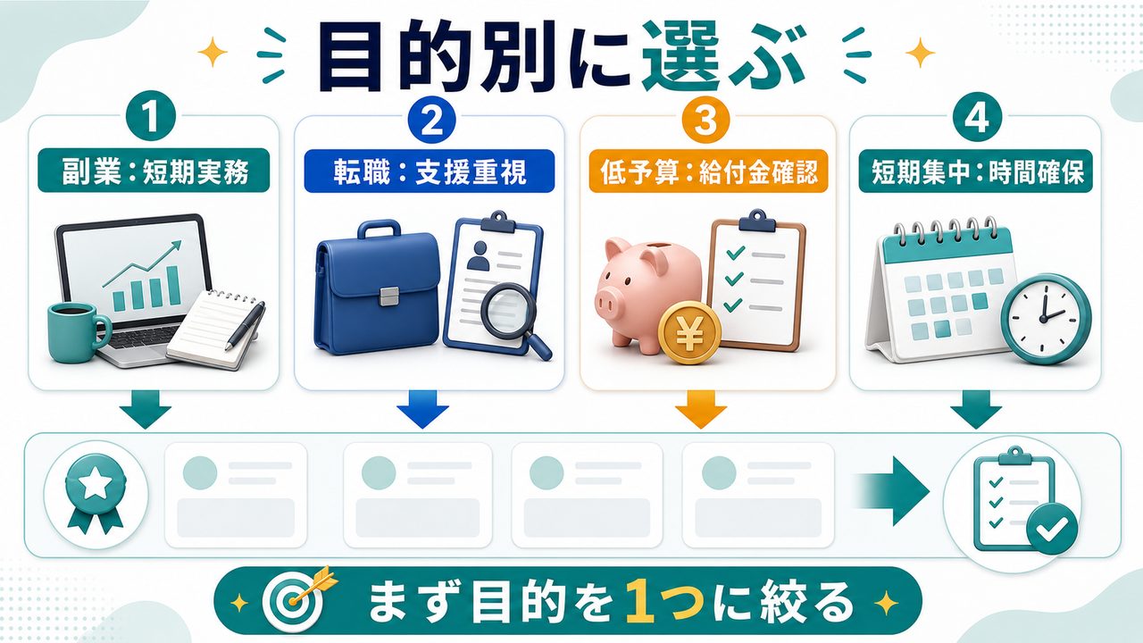AIスクールを目的別に選ぶ考え方を説明する図解