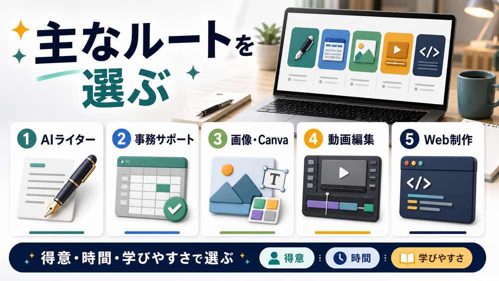 AI副業の主なルートを整理した図解