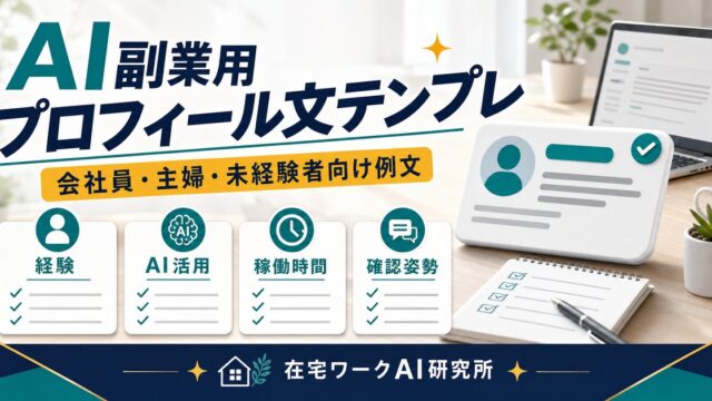 AI副業用プロフィール文テンプレを説明する在宅ワークAI研究所のアイキャッチ画像