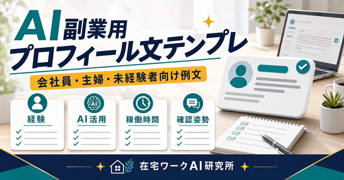AI副業用プロフィール文テンプレを説明する在宅ワークAI研究所のアイキャッチ画像