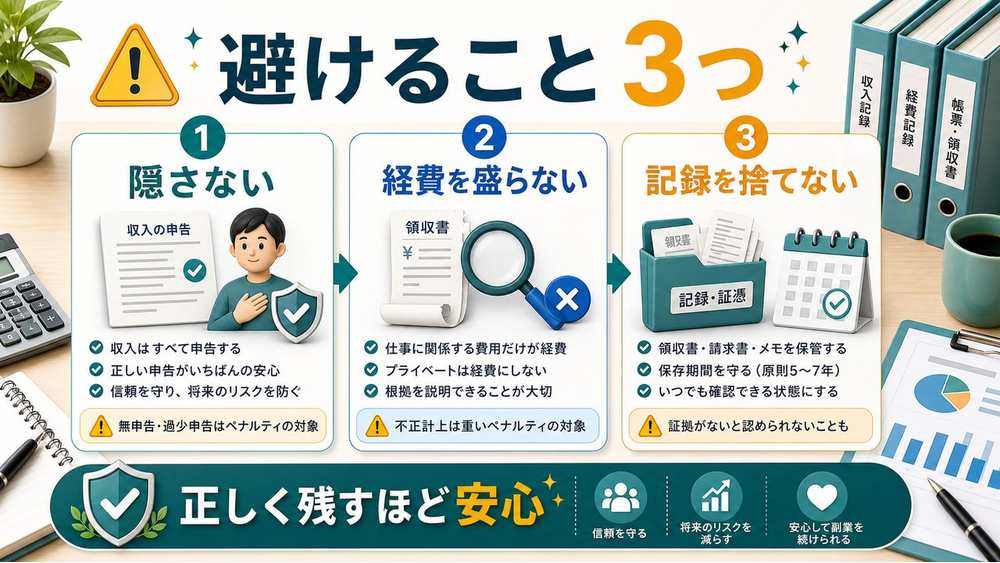税金でやってはいけない3つのことを説明する図解