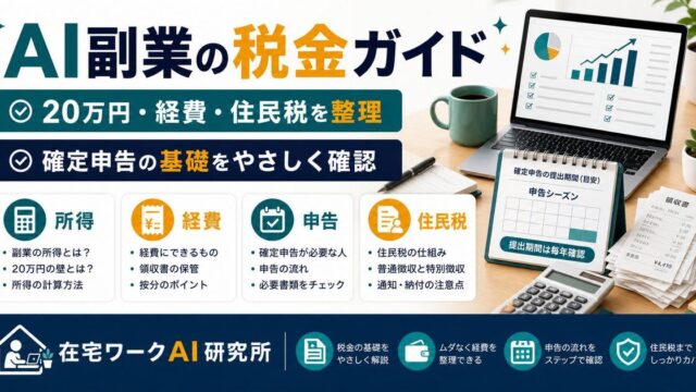 AI副業の税金と確定申告の基礎を説明するアイキャッチ