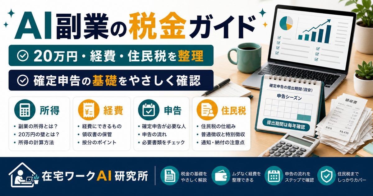 AI副業の税金と確定申告の基礎を説明するアイキャッチ