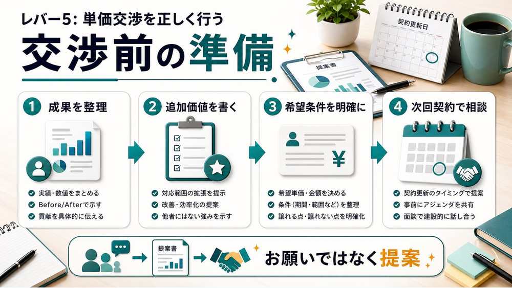 単価交渉前の準備を説明する図解