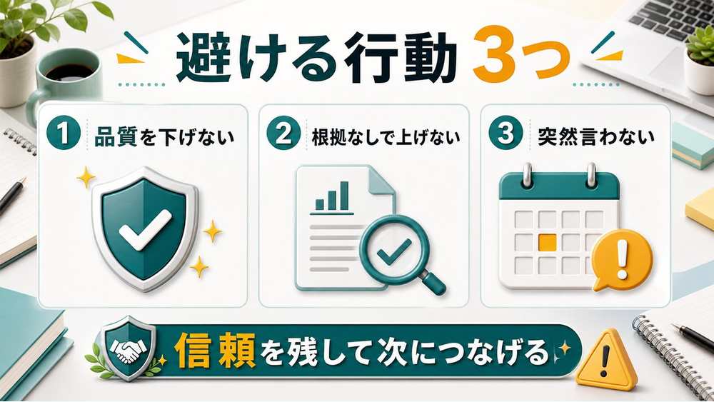 単価を上げるときに避ける行動を説明する図解