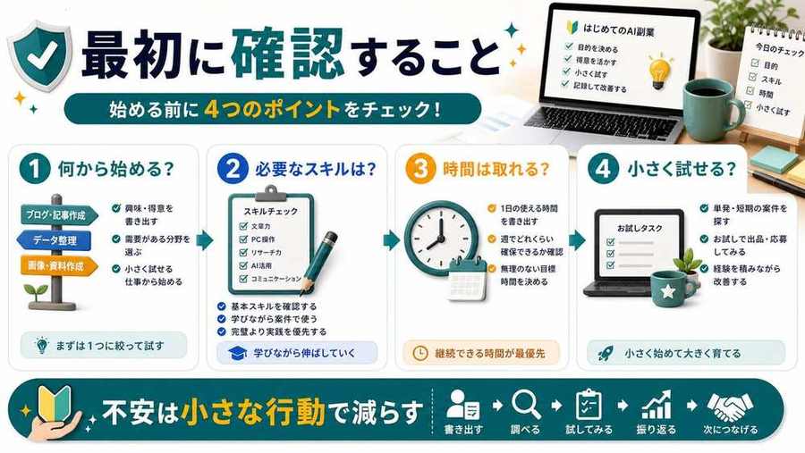 AI副業を始める前の基本的な疑問を整理した図解