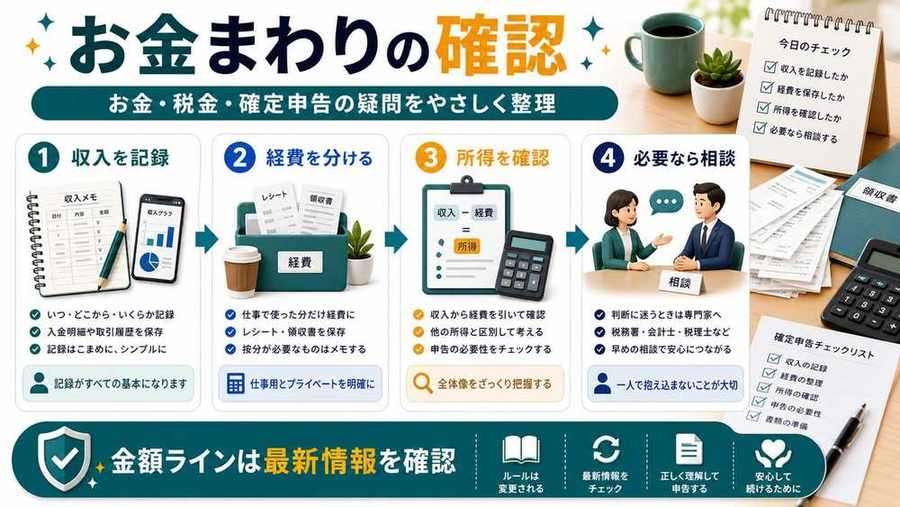 AI副業のお金と税金の疑問を整理した図解