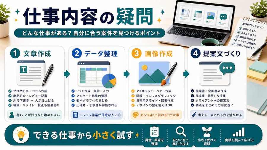 AI副業の仕事内容と案件の疑問を整理した図解