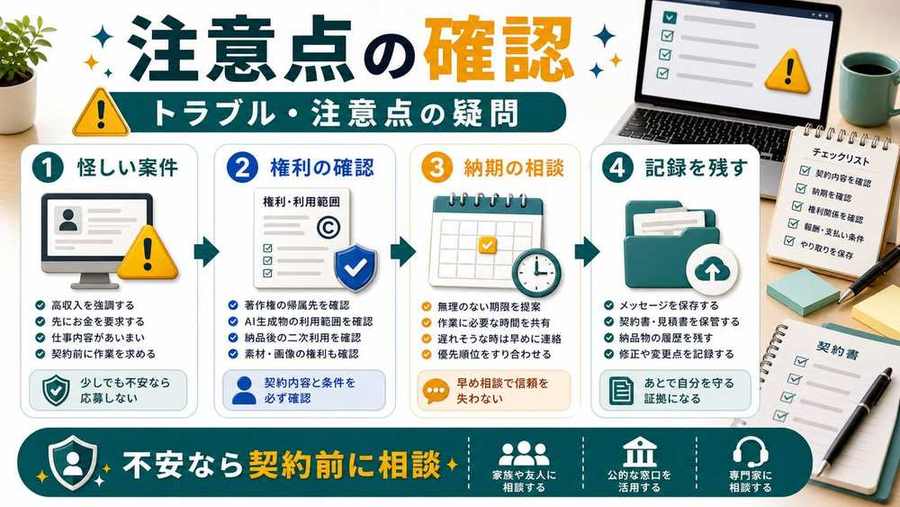 AI副業のトラブルと注意点を整理した図解
